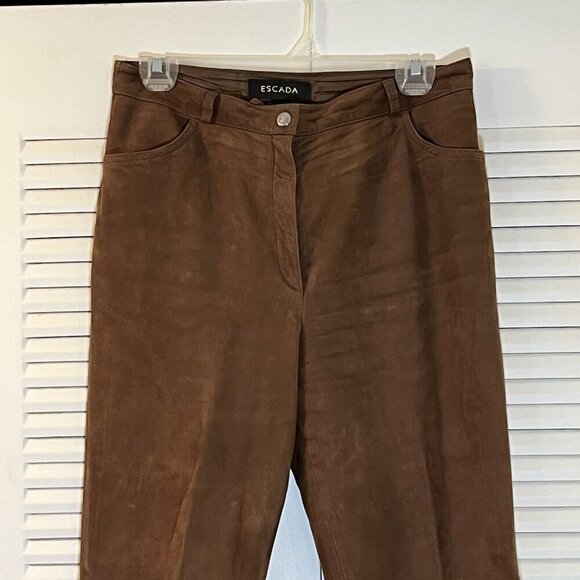 Escada Lamb Nubuck Leather‎ Ankle Pants Brown Size 36 / US 6 - Picture 2 of 13